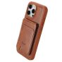 TRUSMI iPhone 16 Magnetic Cowhide Leather Case with Card Slot Wallet Light Brown