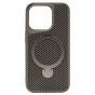 Brilliance LUX iPhone 15 Pro 360° Rotating Magnetic Metal Bracket Carbon Fiber Pattern Matte PC+TPU Phone case Grey
