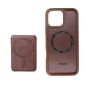 TRUSMI iPhone 16 Plus Magnetic Cowhide Leather Case with Card Slot Wallet Dark Brown