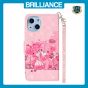Brilliance LUX iPhone 14 Plus Flip PU Leather Wallet 3D Print Pink Bear with Wrist Strap Case