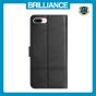 Brilliance LUX iPhone 6P/7P/8P Flip PU Leather Wallet ShockProof Imprinted Cowhide Texture with Wrist Strap Case Black
