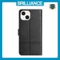 Brilliance LUX iPhone 14 Flip PU Leather Wallet ShockProof Imprinted Cowhide Texture with Wrist Strap Case Black