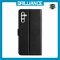 Brilliance LUX Samsung A15 5G Flip PU Leather Wallet Silk Print Card Pockets with Wrist Strap Case Black