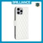 Brilliance LUX iPhone 14 Pro Max Flip Book PU real Leather Wallet Holder & Kickstand with Card Pockets Case White