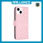 Brilliance LUX iPhone 15 Flip Book PU real Leather Wallet Holder & Kickstand with Card Pockets Case Pink