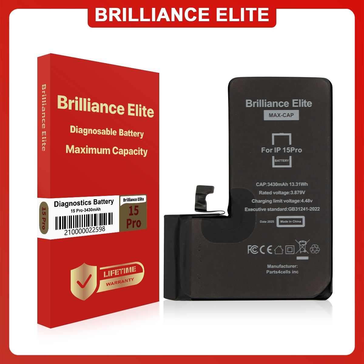 Brilliance Elite iPhone 15 Pro Diagnosable Battery (3430mAh)