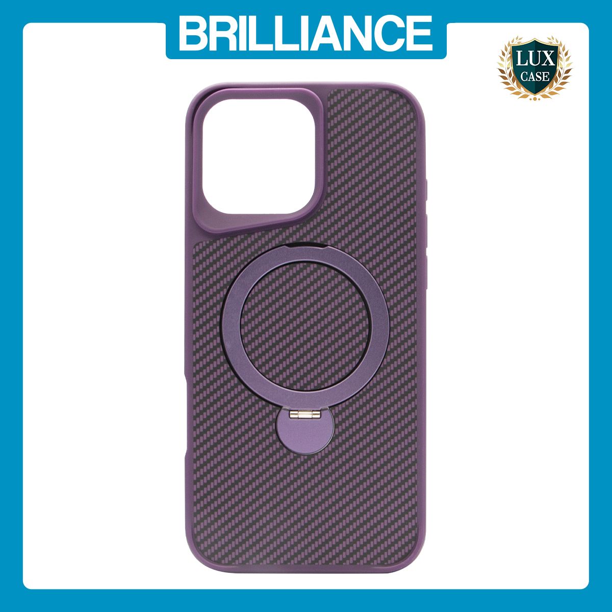 Brilliance LUX iPhone 16 Pro Max 360° Rotating Magnetic Metal Bracket Carbon Fiber Pattern Matte PC+TPU Phone case Purple