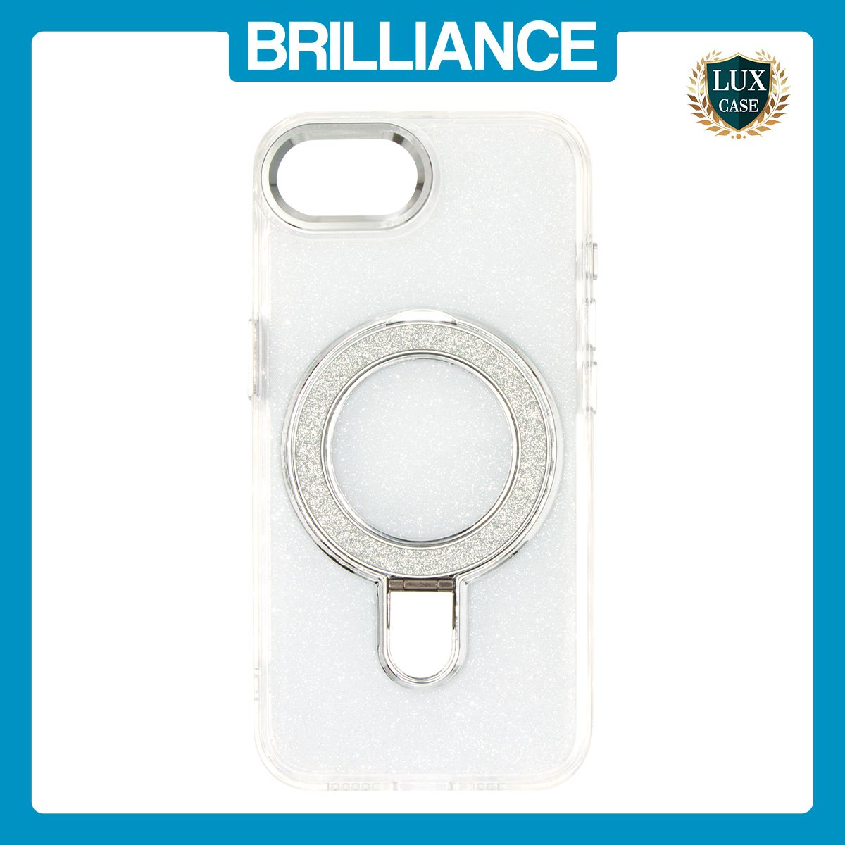 Brilliance LUX iPhone 16E Glitter Sparkle Magnetic Clear TPU + Acrylic with Kickstand Phone Case White