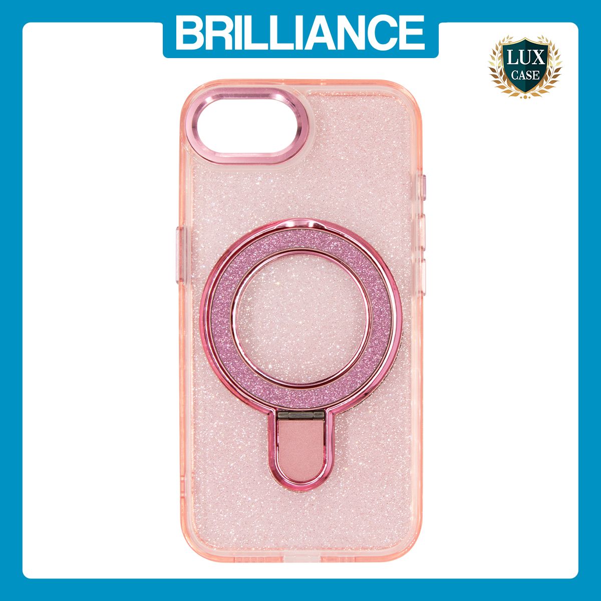 Brilliance LUX iPhone 16E Glitter Sparkle Magnetic Clear TPU + Acrylic with Kickstand Phone Case Pink