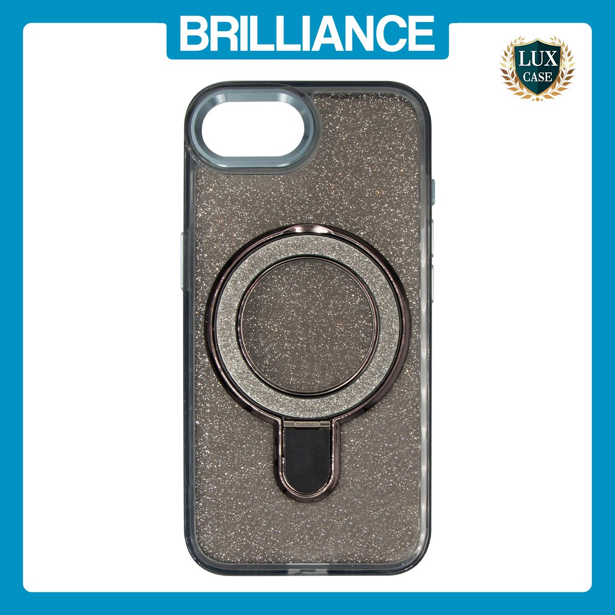 Brilliance LUX iPhone 16E Glitter Sparkle Magnetic Clear TPU + Acrylic with Kickstand Phone Case Black