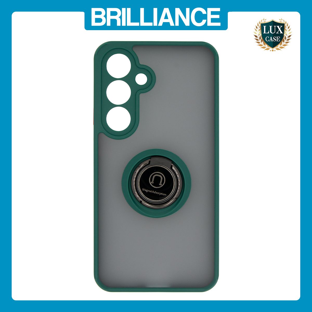 Brilliance LUX Samsung S25 Hybrid Shell Anti-shock Ring Kickstand TPU Matte Case Dark Green