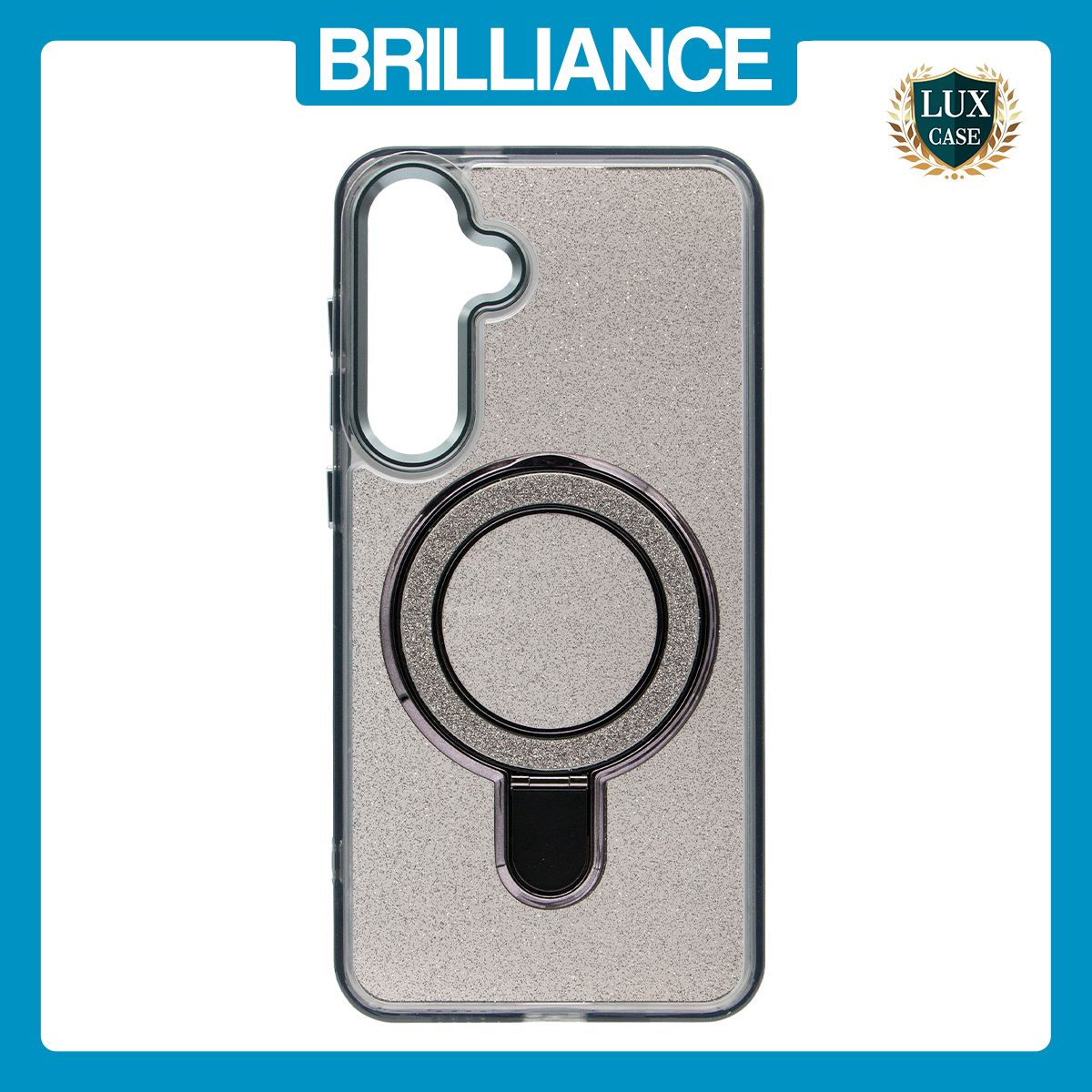 Brilliance LUX Samsung S25 Glitter Sparkle Magnetic Clear TPU + Acrylic with Kickstand Phone Case Black