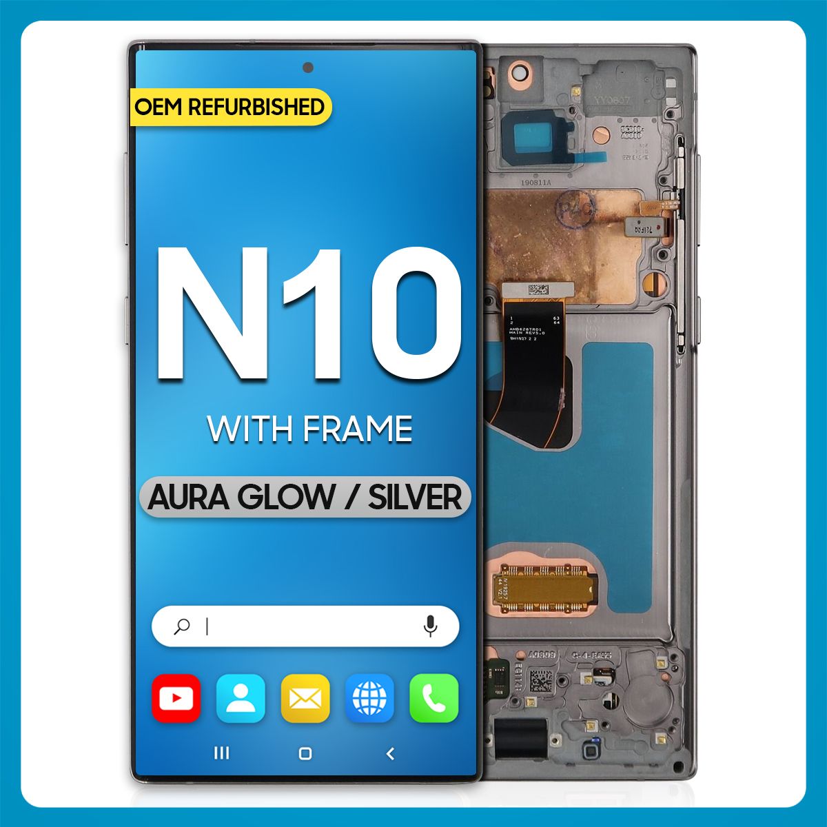 Samsung Note 10 LCD With Touch + Frame Aura Glow/ Silver (Refurbished)