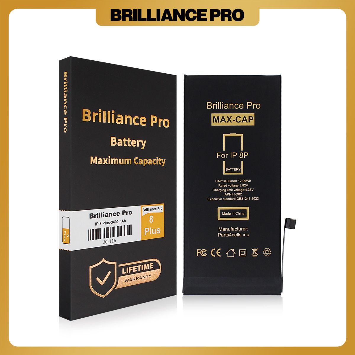 Brilliance Pro iPhone 8 Plus Battery (3400mAh) Maximum Capacity