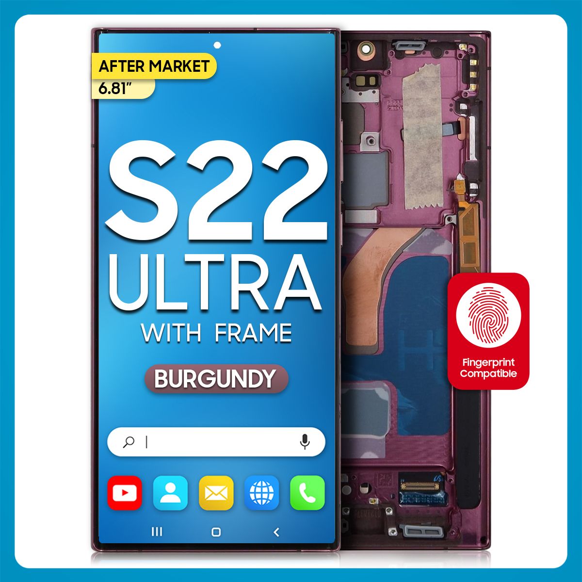 Samsung S22 Ultra 5G LCD with Touch + Frame After Market Burgundy  (BIG SIZE) 6.81'