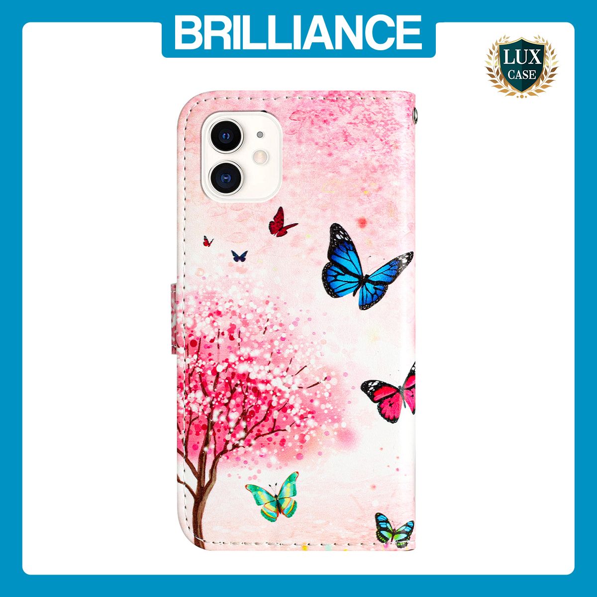 Brilliance LUX iPhone 11 Flip PU Leather Wallet 3D Print Cartoon Butterfly Flower with Wrist Strap Case