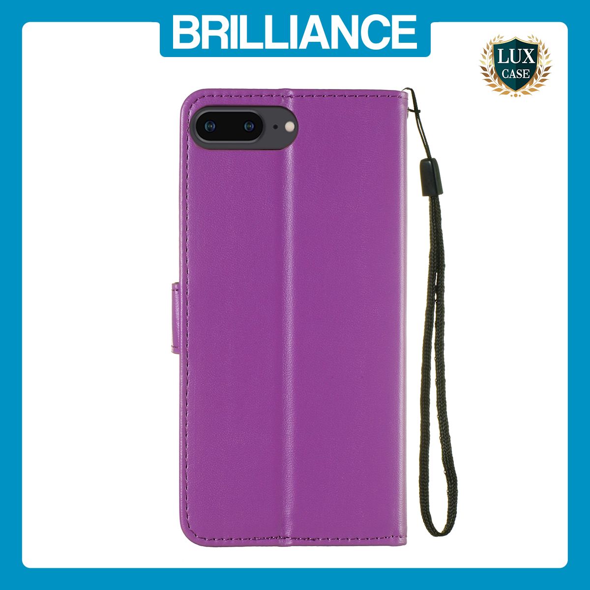 Brilliance LUX iPhone 6P/7P/8P Flip PU Leather Wallet Classic Card Pockets with Wrist Strap Case Purple