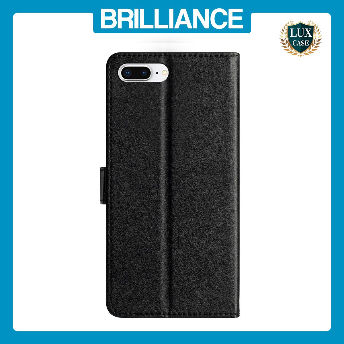 Brilliance LUX iPhone 6P/7P/8P Flip PU Leather Wallet Silk Print Card Pockets with Wrist Strap Case Black