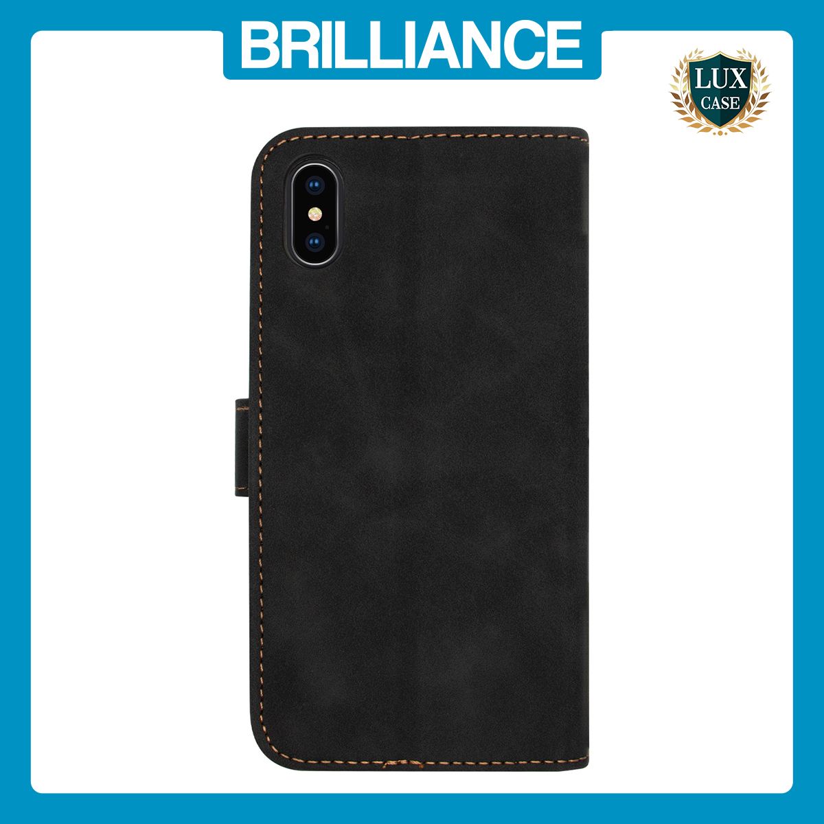 Brilliance LUX iPhone XS Flip Premium PU Leather Wallet Business Style with Card Pockets Case Black