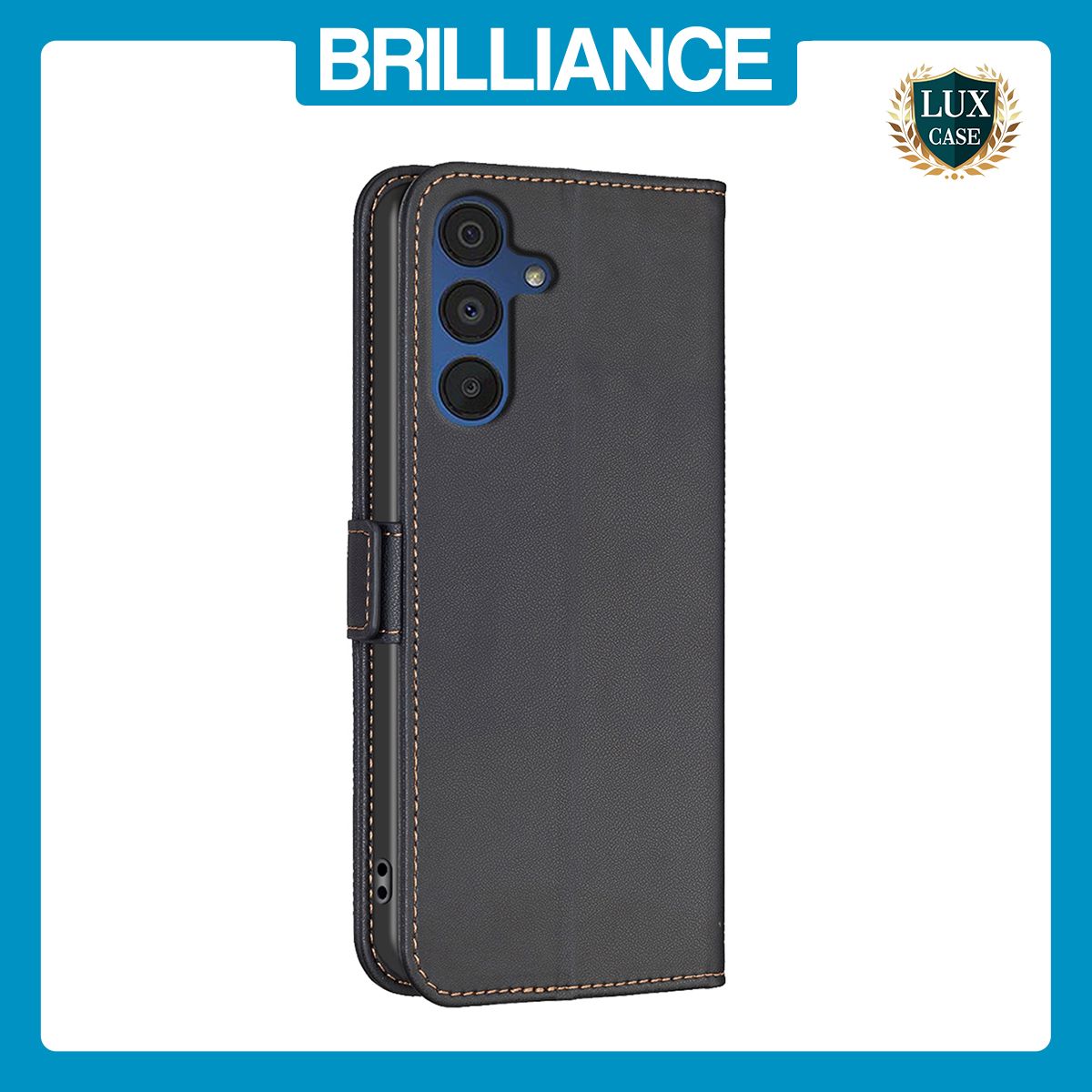 Brilliance LUX Samsung A35 Flip Book PU Leather Wallet  Holder & Stand with Card Pockets Case Black