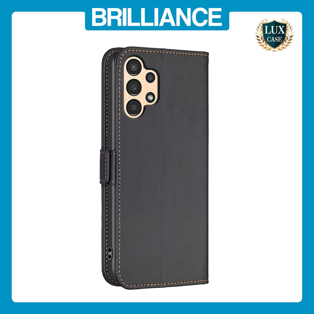 Brilliance LUX Samsung A32 5G Flip Book PU Leather Wallet  Holder & Stand with Card Pockets Case Black