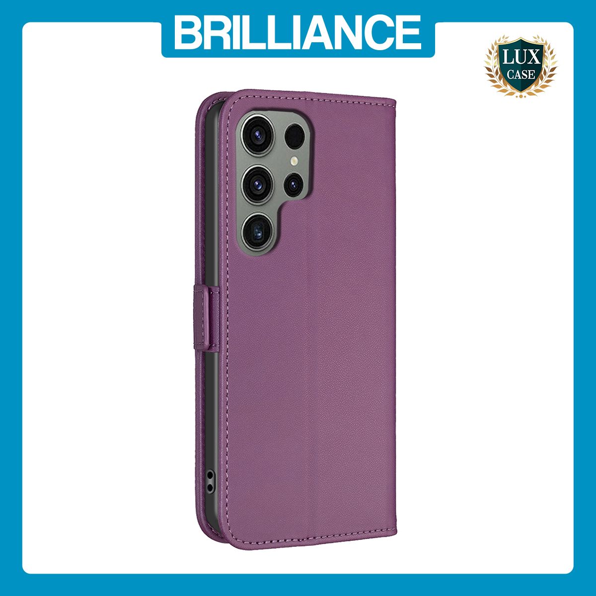Brilliance LUX Samsung S24 Ultra Flip Book PU Leather Wallet Holder & Stand with Card Pockets Case Purple