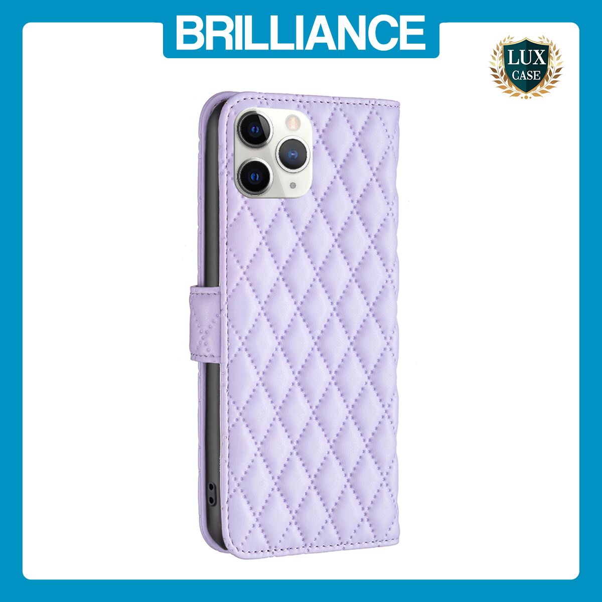 Brilliance LUX iPhone 11 Pro Max Flip Book PU real Leather Wallet Holder & Kickstand with Card Pockets Case Purple