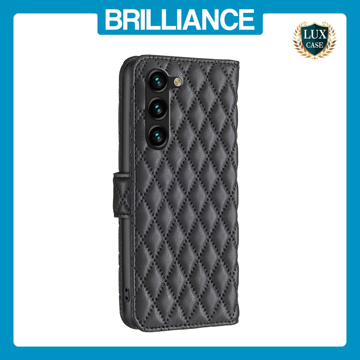 Brilliance LUX Samsung S24 Plus Flip Book PU real Leather Wallet Holder & Kickstand with Card Pockets Case Black