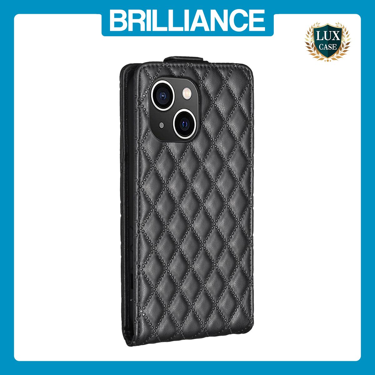 Brilliance LUX iPhone 14 Plus Flip PU Photo Frame Leather Up And Down Wallet with Card Pockets Case Black