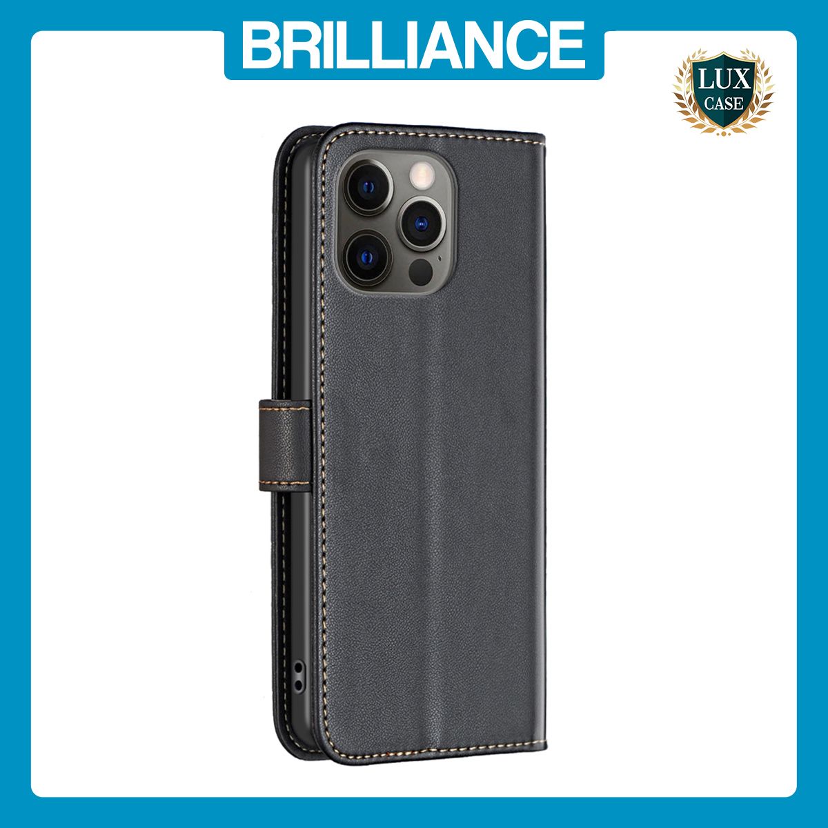 Brilliance LUX iPhone 12 / 12 Pro Flip Book PU Genuine Leather Detachable Strong Magnetic Wallet with Card Pockets Case Black
