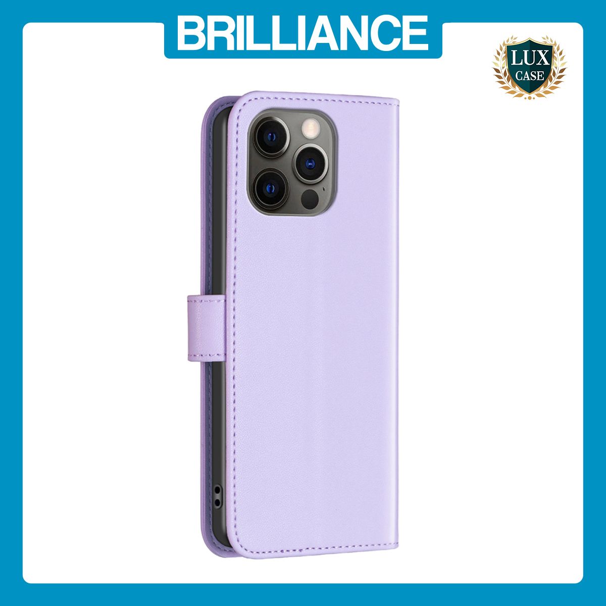 Brilliance LUX iPhone 12/12 Pro Flip Book PU Genuine Leather Detachable Strong Magnetic Wallet with Card Pockets Case lavender
