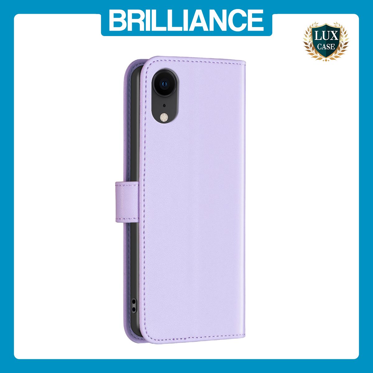 Brilliance LUX iPhone XR Flip Book PU Genuine Leather Detachable Strong Magnetic Wallet with Card Pockets Case lavender