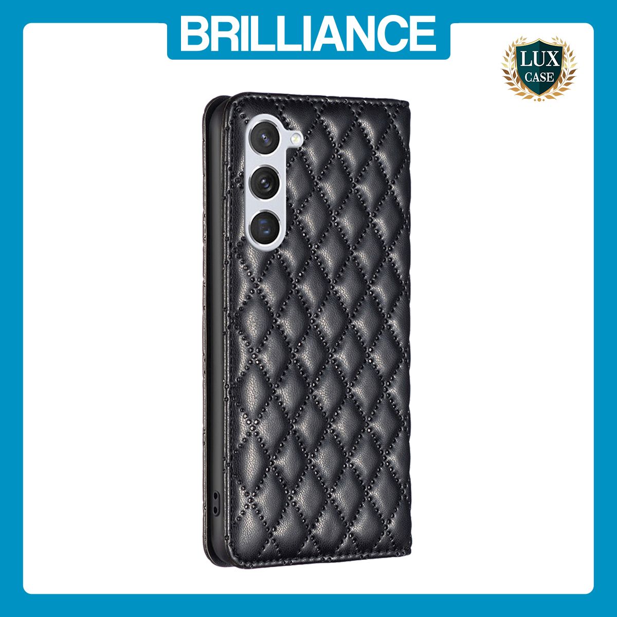 Brilliance LUX Samsung S23 Flip PU Leather Holder Slots Magnetic Wallet with Card Pockets Case Black