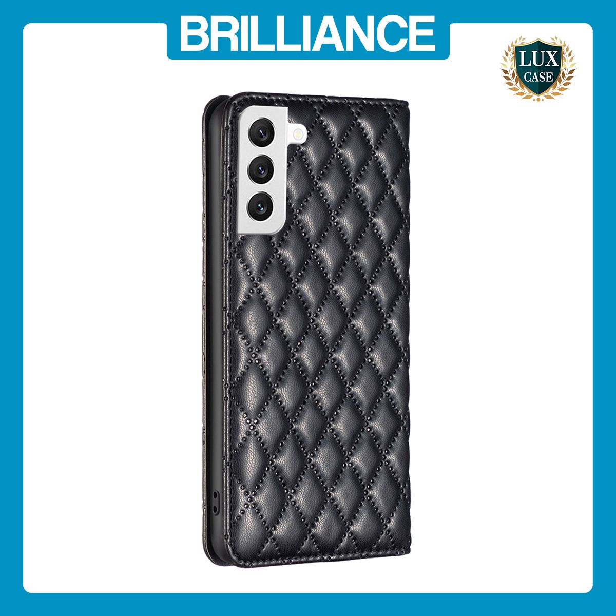Brilliance LUX Samsung S22 Flip PU Leather Holder Slots Magnetic Wallet with Card Pockets Case Black