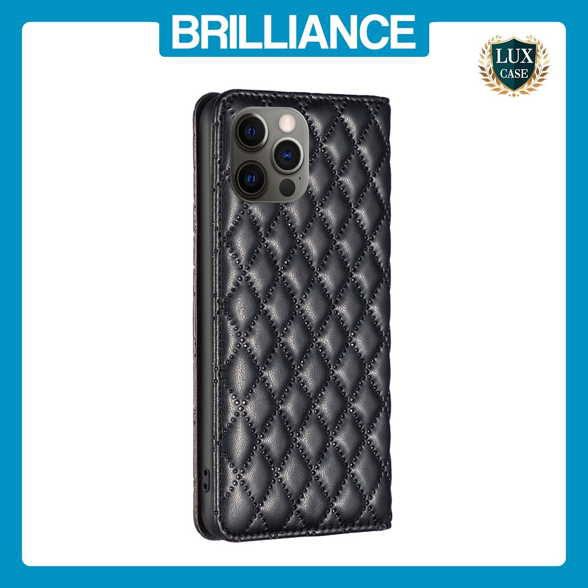 Brilliance LUX iPhone 12 / 12 Pro Flip PU Leather Holder Slots Magnetic Wallet with Card Pockets Case Black