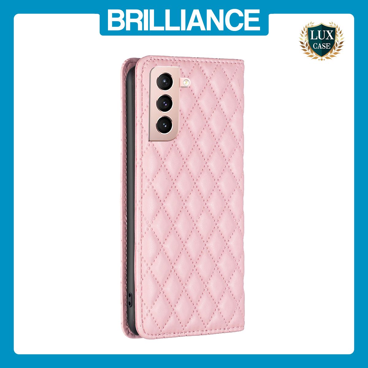 Brilliance LUX Samsung S21 Flip PU Leather Holder Slots Magnetic Wallet with Card Pockets Case Pink