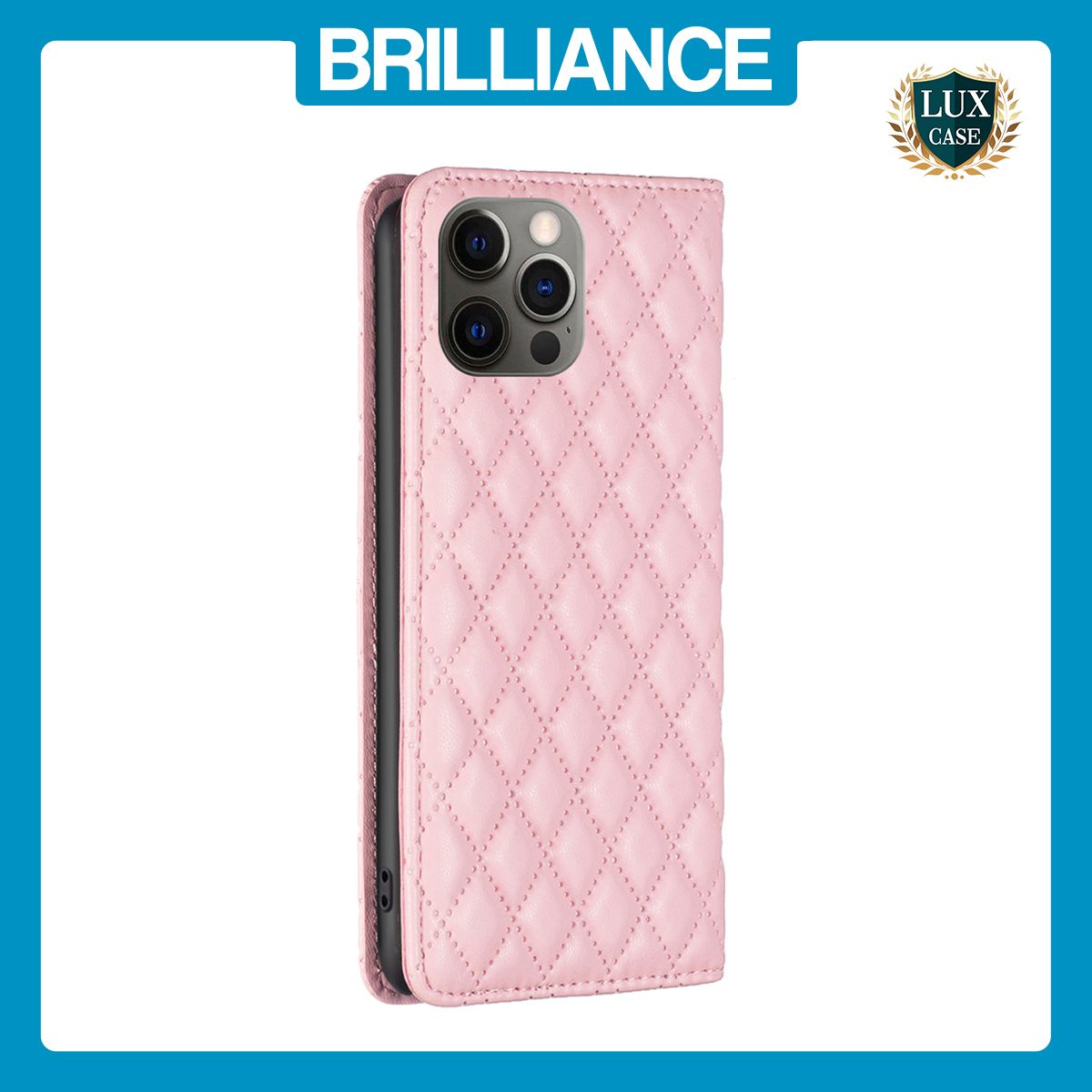 Brilliance LUX iPhone 12 / 12 Pro Flip PU Leather Holder Slots Magnetic Wallet with Card Pockets Case Pink