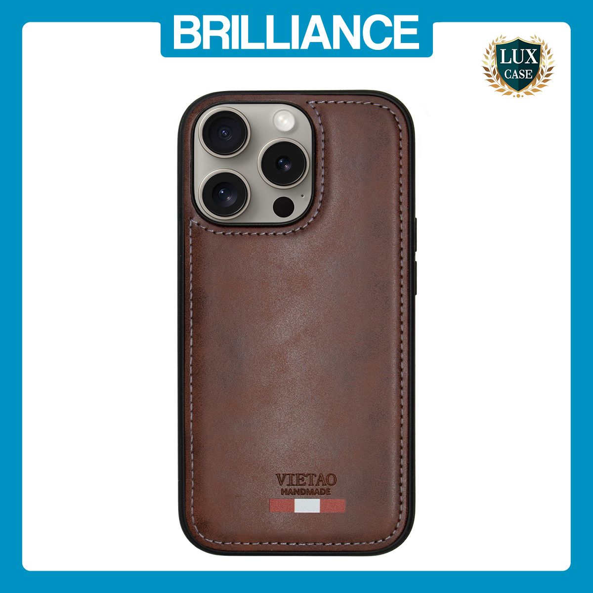Brilliance LUX iPhone 13 Pro Max TPU PC Leather Scratch Proof Hybrid Case Brown