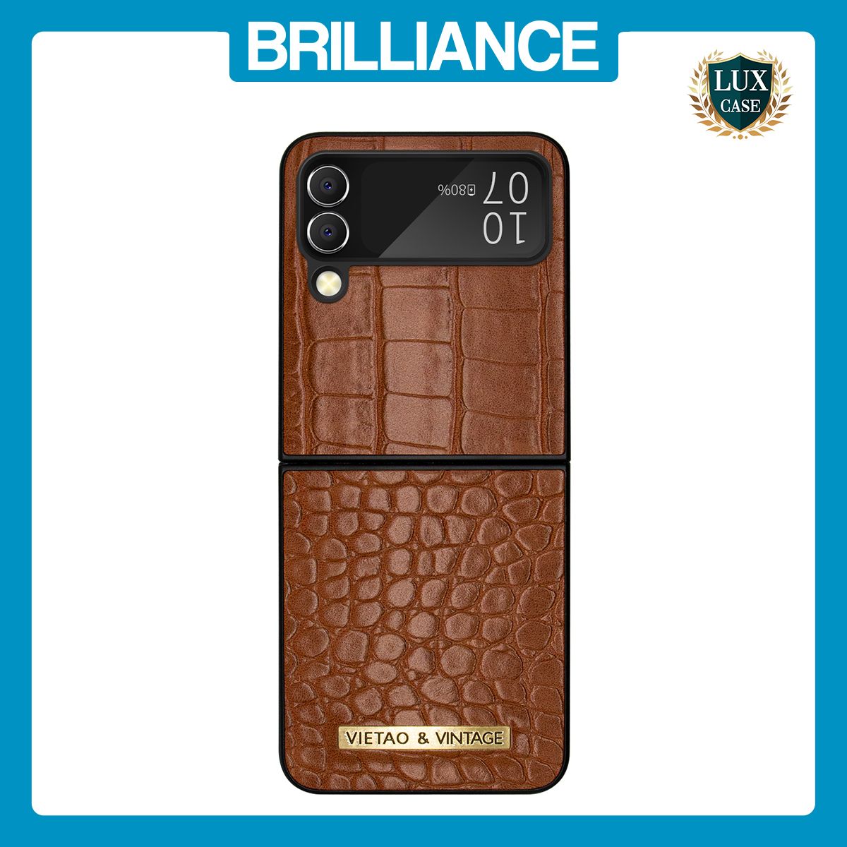 Brilliance LUX Samsung Flip4 TPU PC Crocodile Leather with folding Case Brown