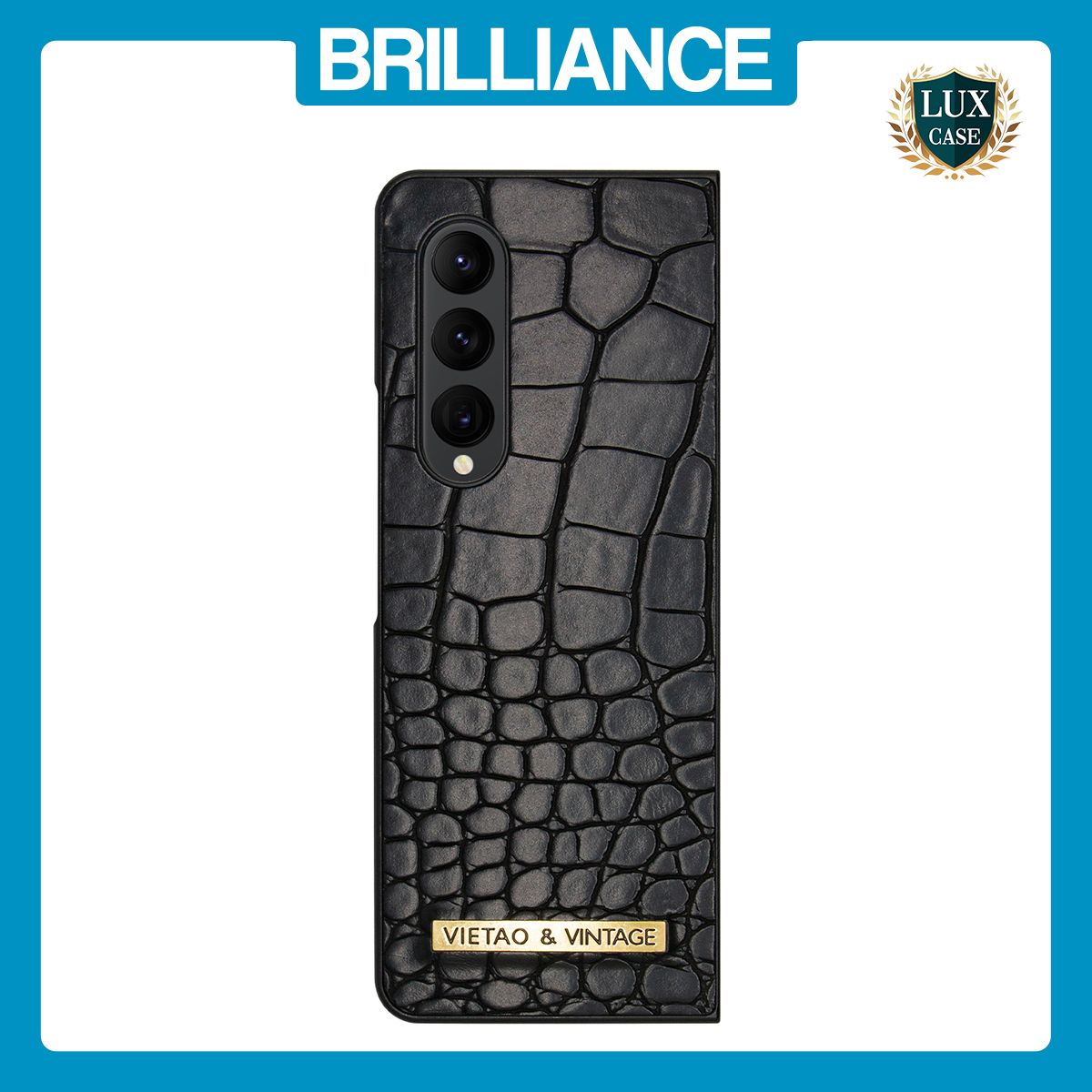 Brilliance LUX Samsung Fold3 Flip TPU PC Business Crocodile Leather Case Black