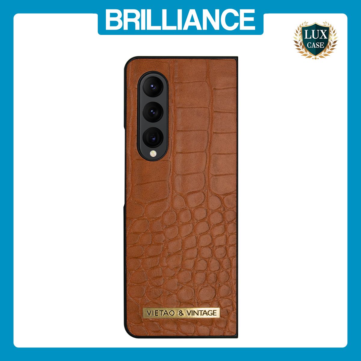 Brilliance LUX Samsung Fold3 Flip PC Business Crocodile Leather Case Brown