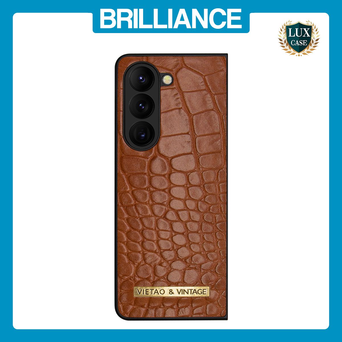 Brilliance LUX Samsung Fold5 Flip PC Business Crocodile Leather Case Brown