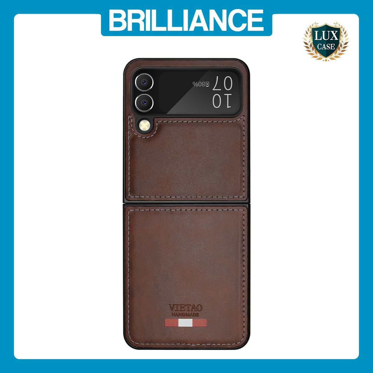 Brilliance LUX Samsung Flip3 TPU PC Leather Scratch Proof Hybrid with folding Case Brown