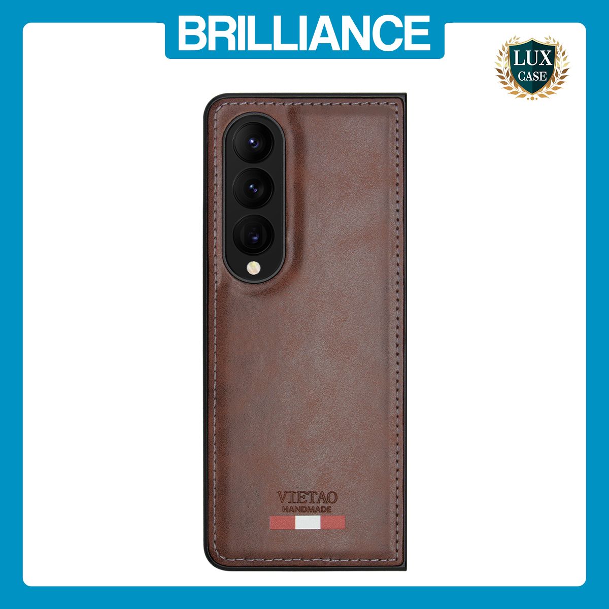 Brilliance LUX Samsung Fold4 TPU PC Leather Scratch Proof Hybrid Case Brown