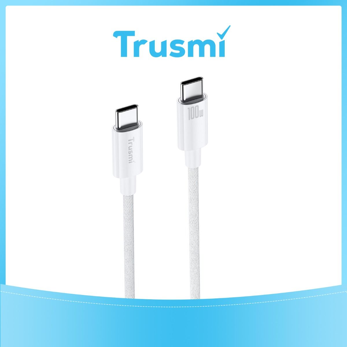 TRUSMI 100W Type C To Type C Braided Charging Cable White 3M