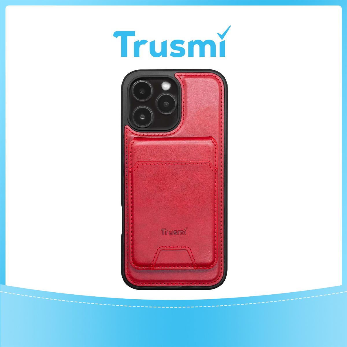 TRUSMI iPhone 16 Magnetic Cowhide Leather Case with Card Slot Wallet Red