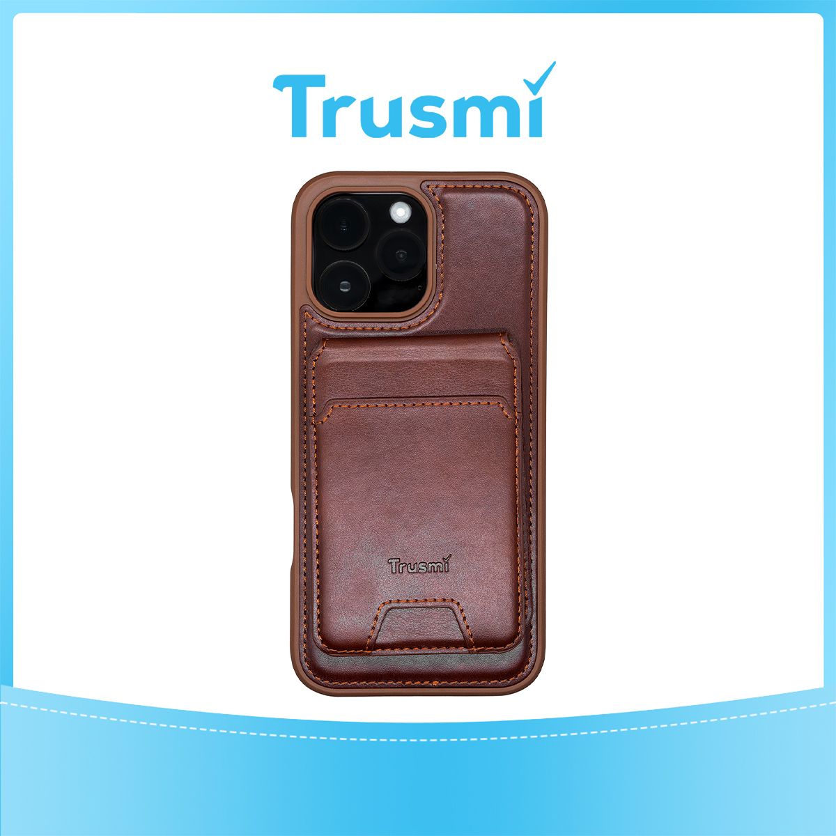 TRUSMI iPhone 16 Plus Magnetic Cowhide Leather Case with Card Slot Wallet Dark Brown