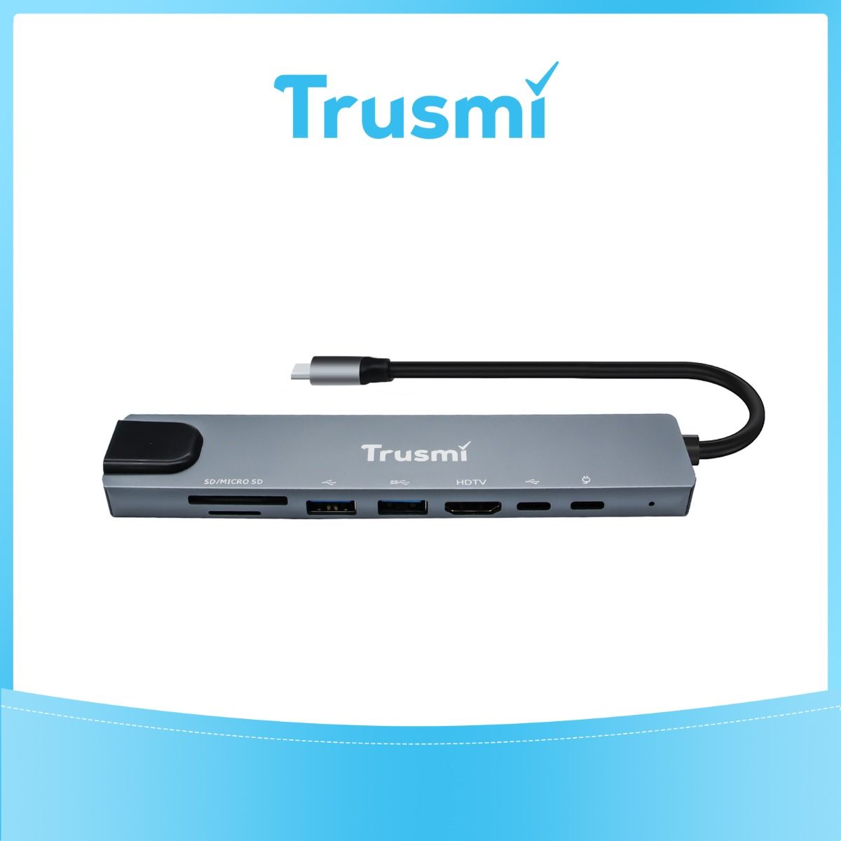 TRUSMI DS01-02 USB C Hub 100W – HDMI, RJ45, USB 3.0×2, Type-C×2, SD/TF Card Reader Adapter
