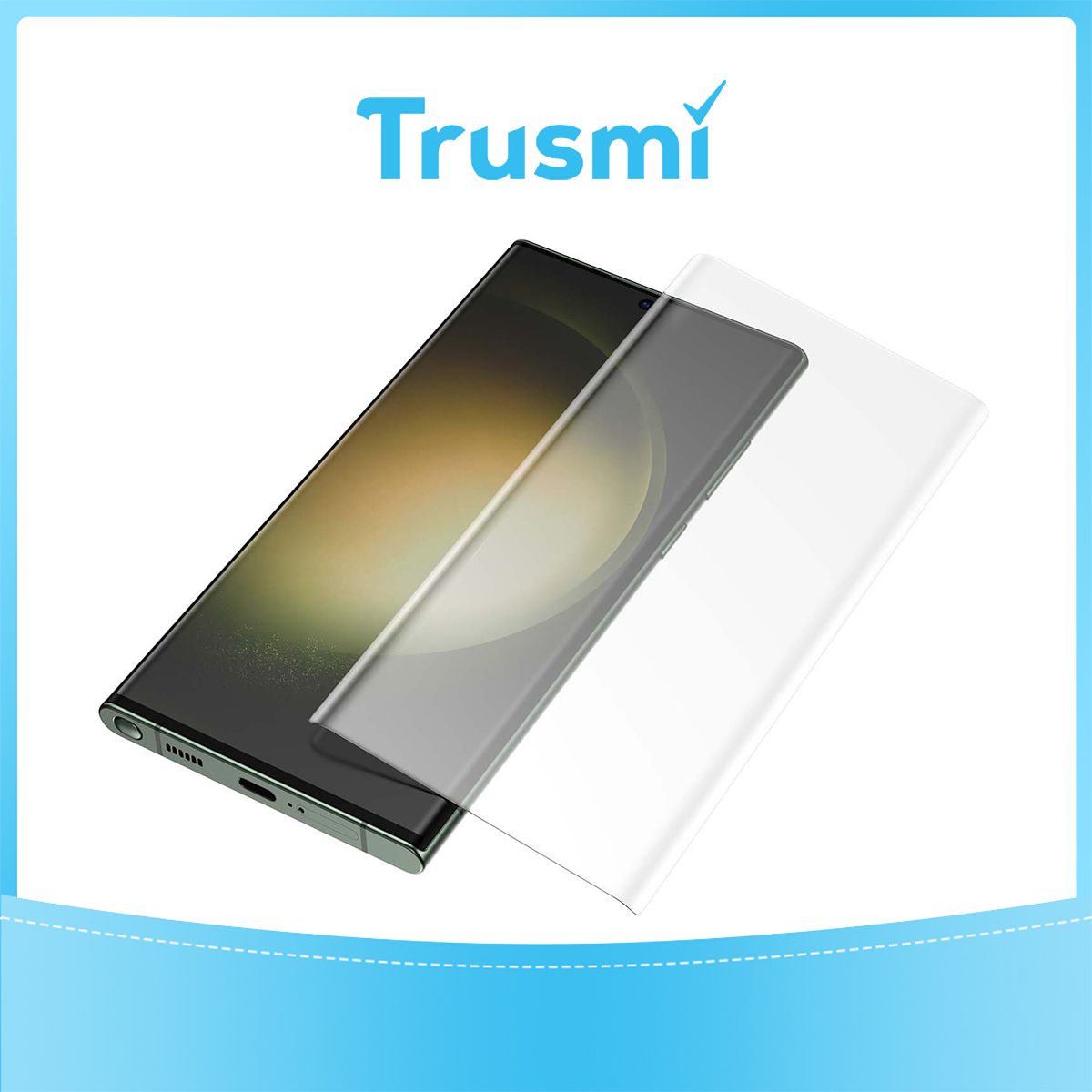 TRUSMI Samsung S22 Ultra Full Adhesive Curved Tempered Glass Retail Packing (Functioning Fingerprint)