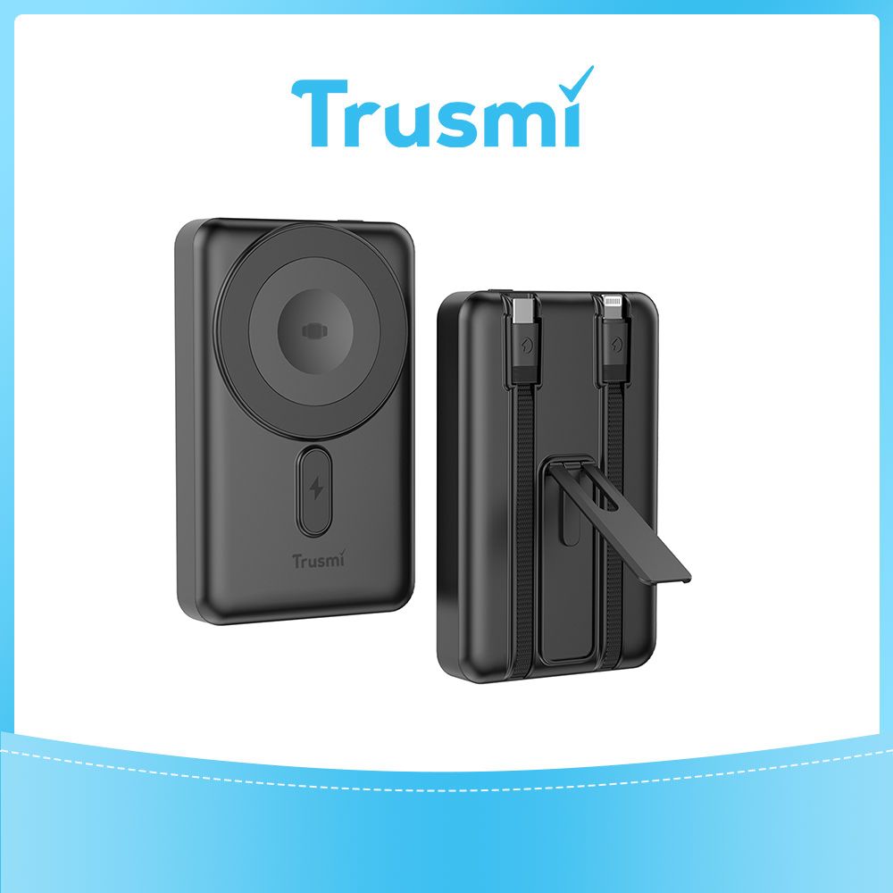 TRUSMI 15W Magnetic Wireless Power Bank Black with C+L Cable & Kickstand  PB12-01 (10000mAh)
